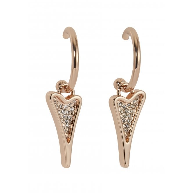 Miss Dee Rose Gold Plated Diamante Heart Drop Hoop Earrings