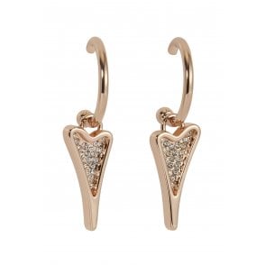 Rose Gold Plated Diamante Heart Drop Hoop Earrings