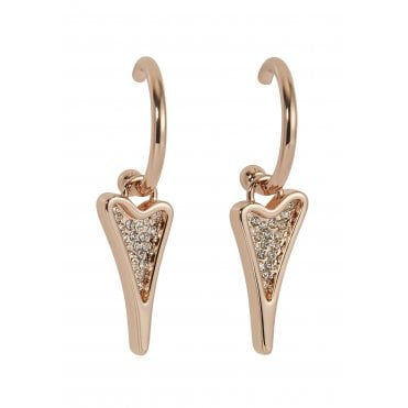 Rose Gold Plated Diamante Heart Drop Hoop Earrings