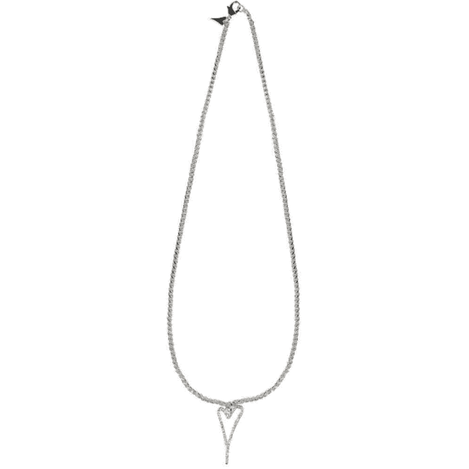 Miss Dee Silver Long Open Crystal Heart Necklace