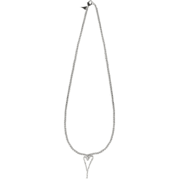 Silver Long Open Crystal Heart Necklace