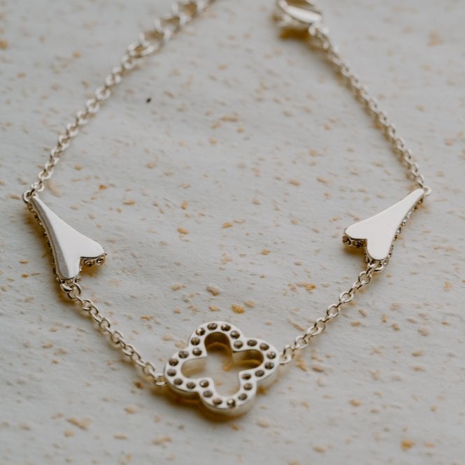 Miss Dee Silver Plated Clover & Heart Bracelet