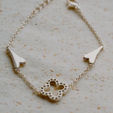 Silver Plated Clover & Heart Bracelet