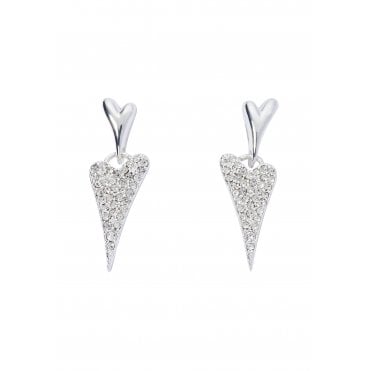 Silver Plated Crystal Heart Drop Earring