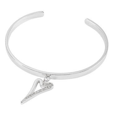 Silver Plated Crystal Heart Torque Bangle
