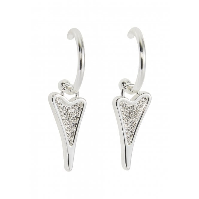 Miss Dee Silver Plated Diamante Heart Drop Hoop Earrings