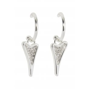 Silver Plated Diamante Heart Drop Hoop Earrings