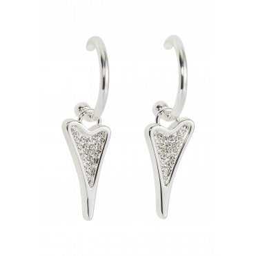 Silver Plated Diamante Heart Drop Hoop Earrings