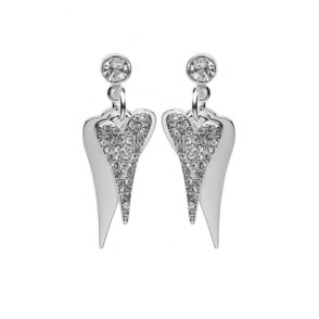 Miss Dee Silver Plated Double Heart Crystal Drop Earrings