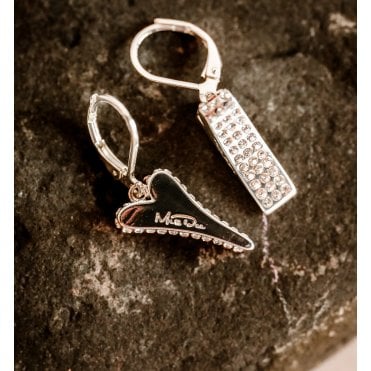 Silver Plated Heart Crystal Side Stone Drop Earrings