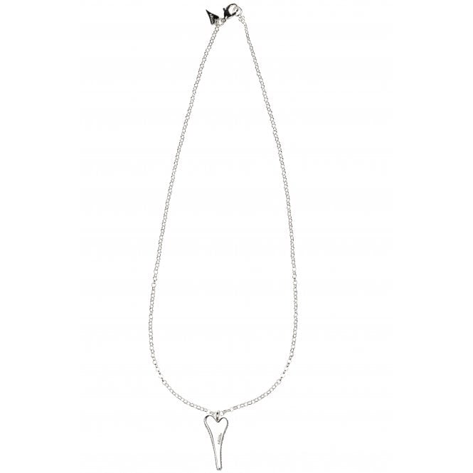 Miss Dee Silver Plated Long Belcher & Heart with Side Stones Necklace