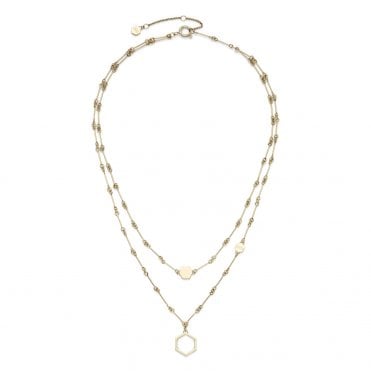 Gold Plated Honeycomb Double Layered Necklace 24100306