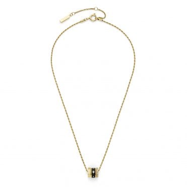 Ladies Bead Charms Gold Plated Black Stone Set Charm Rope Necklet 24100447