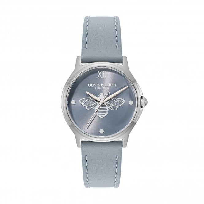 Olivia Burton Ladies Classic Bee Round Chalk Blue Dial Chalk Blue Strap Watch 24000343