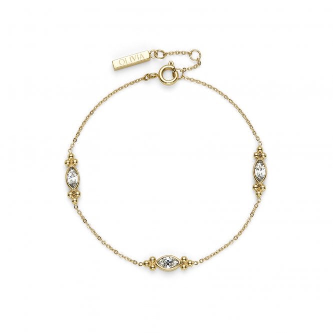 Olivia Burton Ladies DAINTY Gold Plated Marquis Caviar Bead Bracelet 24100280