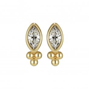 Ladies DAINTY Gold Plated Marquis Caviar Bead Stud Earrings 24100286