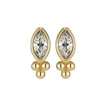 Ladies DAINTY Gold Plated Marquis Caviar Bead Stud Earrings 24100286