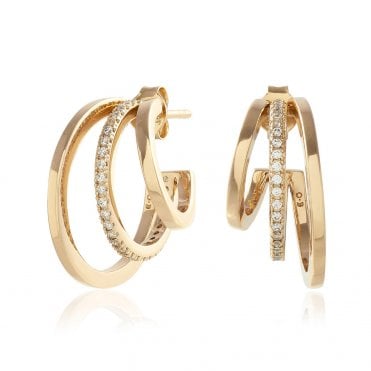 Ladies EVERSTACKED Stone Set Gold Plated Hoop Earrings 24100295