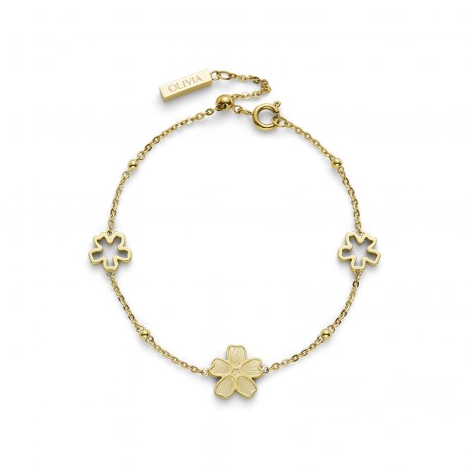 Olivia Burton Ladies Forget Me Not Gold Plated Floral Bracelet 24100544