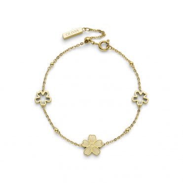 Ladies Forget Me Not Gold Plated Floral Bracelet 24100544