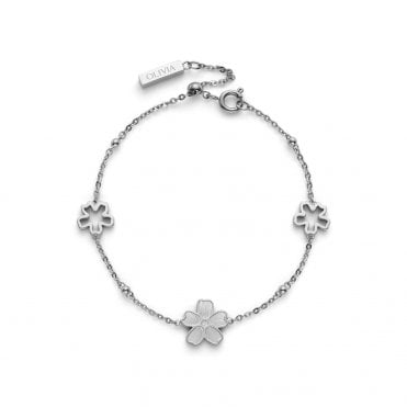 Ladies Forget Me Not Silver Plated Floral Bracelet 24100543