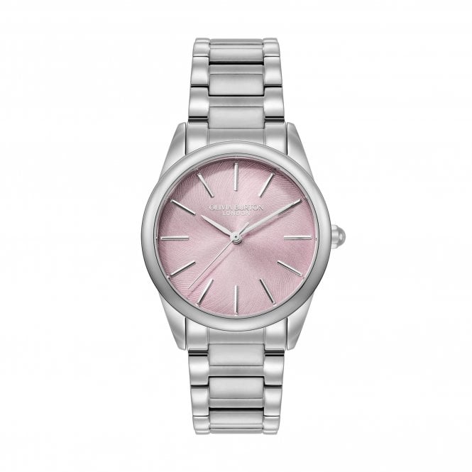 Olivia Burton Ladies GLOWFUL Round Pale Pink Dial Stainless Steel Bracelet Watch 24000238