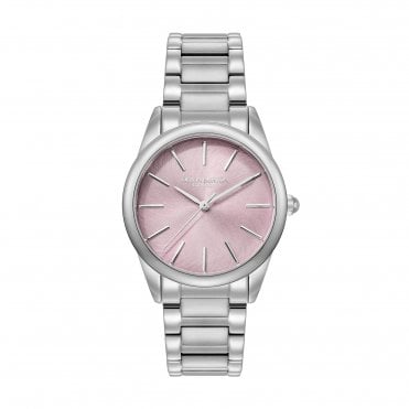 Ladies GLOWFUL Round Pale Pink Dial Stainless Steel Bracelet Watch 24000238