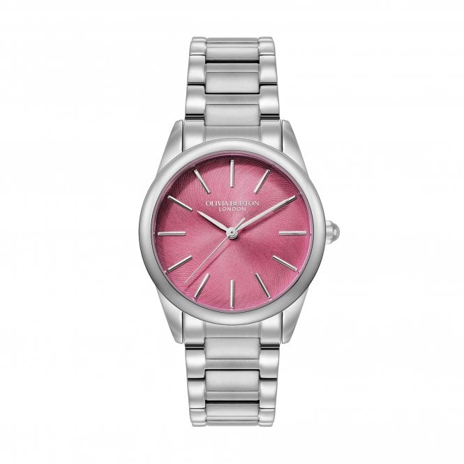 Olivia Burton Ladies GLOWFUL Round Pink Crush Dial Stainless Steel Bracelet Watch 24000237