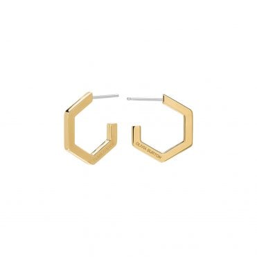 Ladies Gold Plated Small Honeycomb Hoop Earrings 24100150