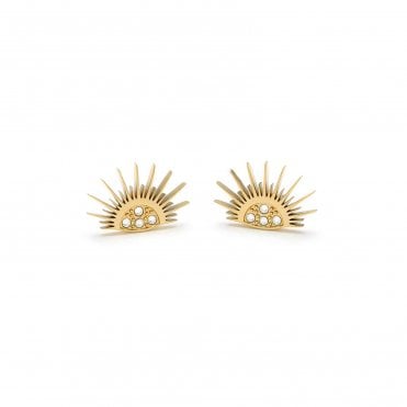 Ladies Gold Plated Sun Stud Earrings 24100166
