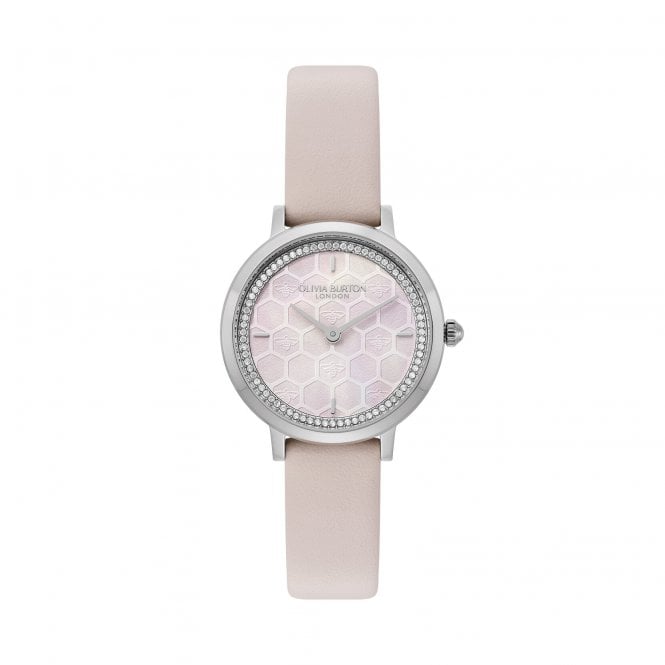 Olivia Burton Ladies HONEYCOMB ULTRA SLIM Pink Dial Pink Strap Watch 24000270