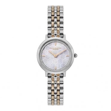 Ladies HONEYCOMB ULTRA SLIM Round Grey Dial 2 Colour Rose Bracelet Watch 24000265