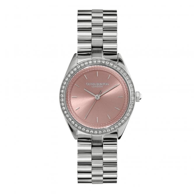 Olivia Burton Ladies MELLOW Round Pink Dial Stainless Steel Bezel Stainless Steel Bracelet Watch 24000134
