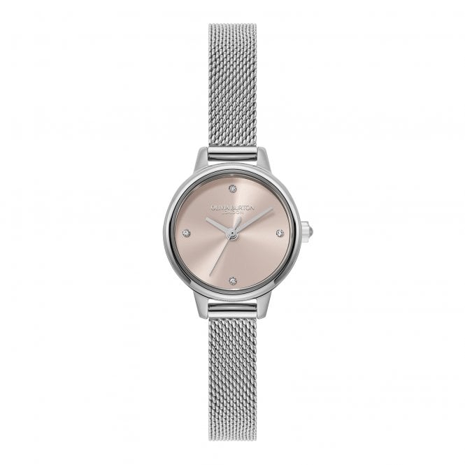 Olivia Burton Ladies MINI DIAL Round Pink Dial Stainless Steel Mesh Bracelet Watch 24000244