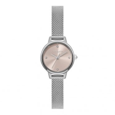 Ladies MINI DIAL Round Pink Dial Stainless Steel Mesh Bracelet Watch 24000244