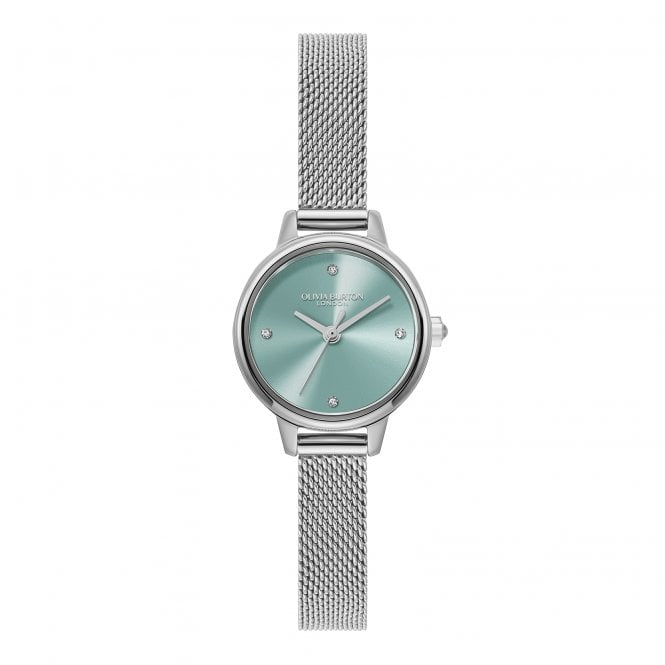 Olivia Burton Ladies MINI DIAL Round Turquoise Dial Stainless Steel Mesh Bracelet Watch 24000245