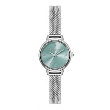 Ladies MINI DIAL Round Turquoise Dial Stainless Steel Mesh Bracelet Watch 24000245