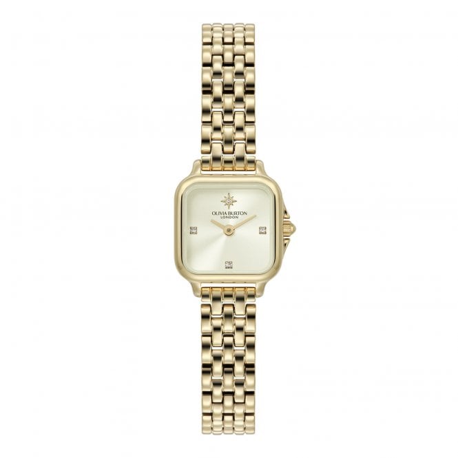 Olivia Burton Ladies MINI GROSVENOR Square Ivory Dial Gold Plated Bracelet Watch 24000257