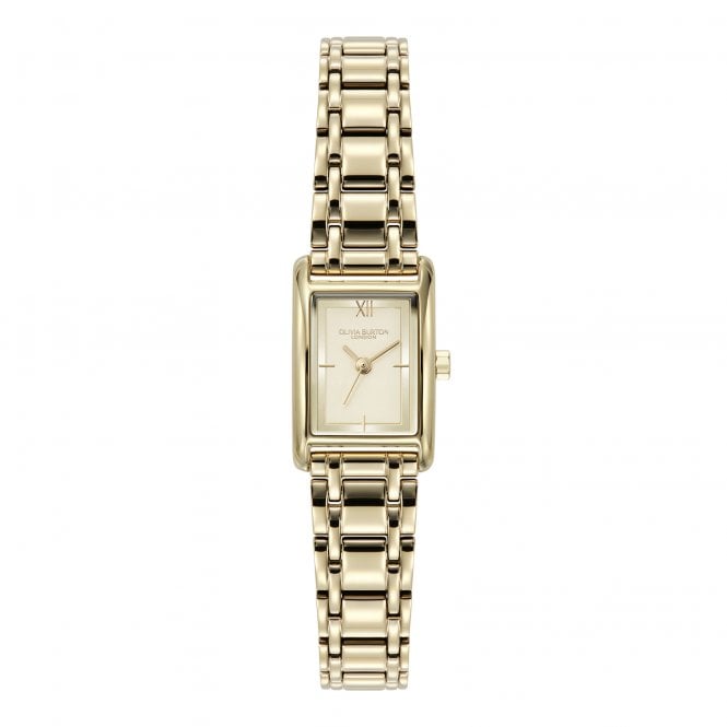 Olivia Burton Ladies Mini GROVE Rectangle Silver Dial Gold Plated Bracelet Watch 24000282