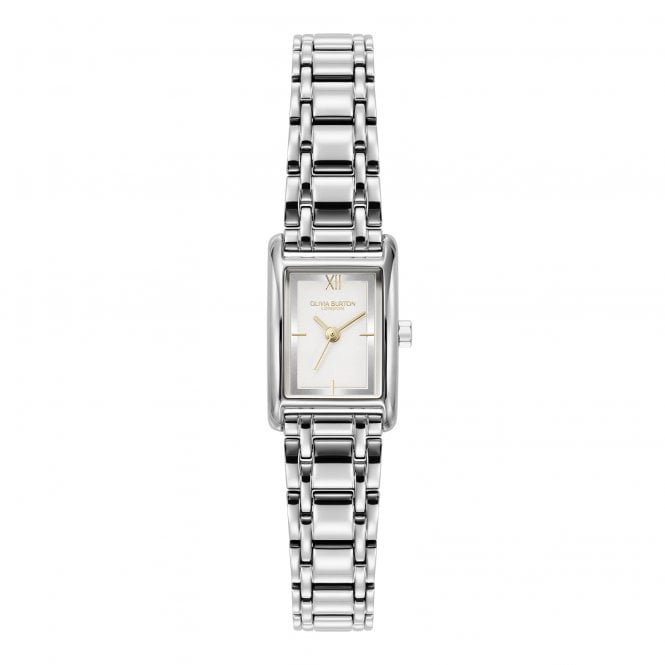 Olivia Burton Ladies Mini GROVE Rectangle Silver Dial Stainless Steel Bracelet Watch 24000281
