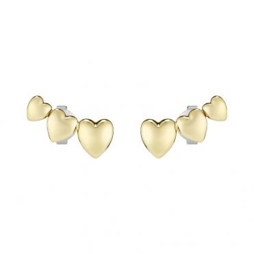 Ladies Mini Hearts Gold Plated Triple Heart Stud Earrings 24100463
