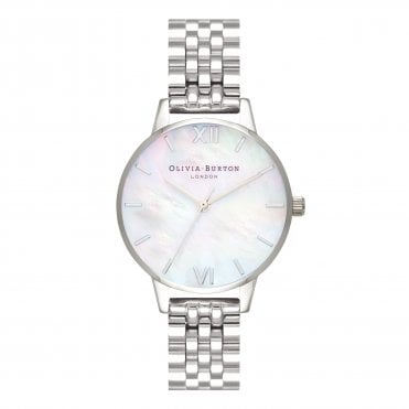 Ladies Round White Mother Of Pearl Dial Silver Bracelet Watch OB16MOP02