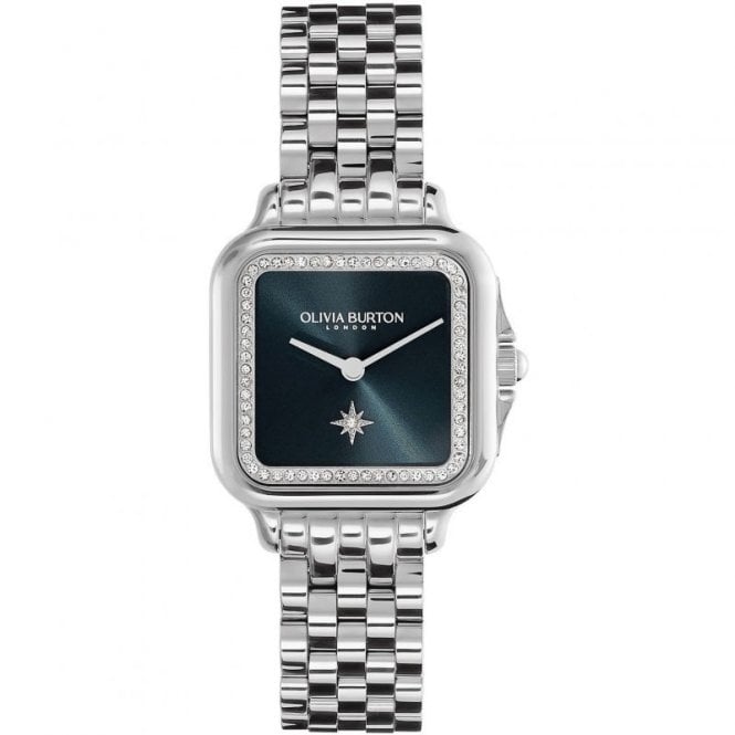 Olivia Burton Ladies SOFT SQUARE Blue Dial Stainless Steel Bracelet Watch 24000083