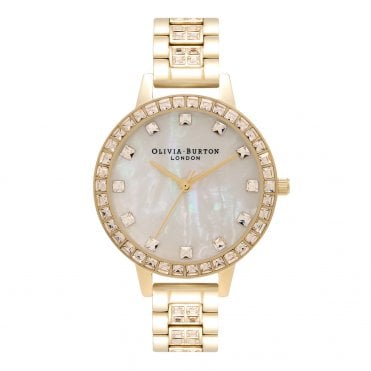 Ladies Treasure Stone Set Gold Mother of Pearl Watch OB16MOP33