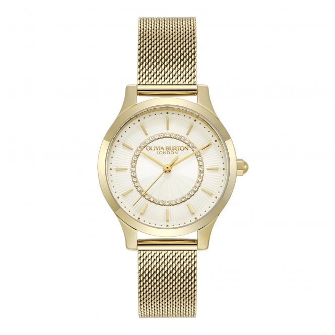 Olivia Burton Ladies WONDERLUST Round Ivory Dial Gold Plated Mesh Bracelet Watch 24000214