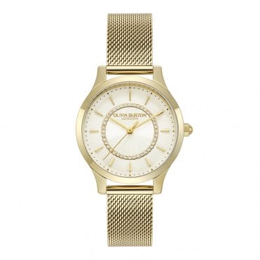 Ladies WONDERLUST Round Ivory Dial Gold Plated Mesh Bracelet Watch 24000214