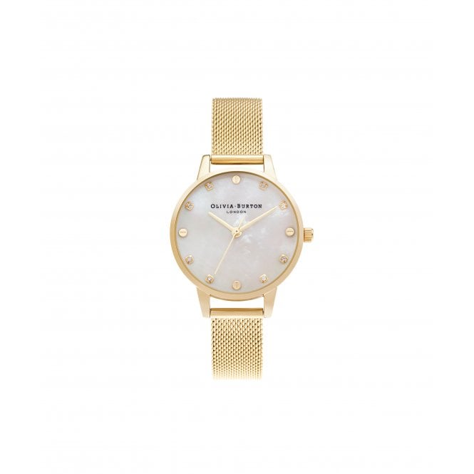 Olivia Burton Midi Mother Of Pearl Dial Pale Gold Mesh Watch OB16SE08