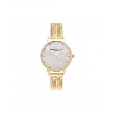 Midi Mother Of Pearl Dial Pale Gold Mesh Watch OB16SE08