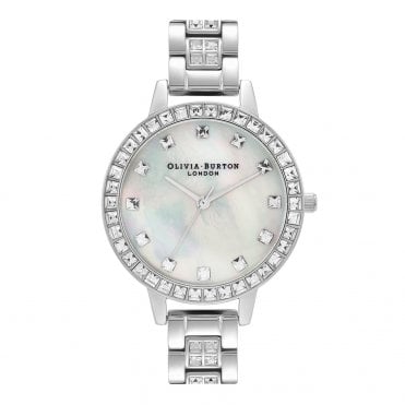 Treasure Round Mother of Pearl Stone Dial Stainless Steel Fancy Crystal Set Bracelet Watch OB16MOP25