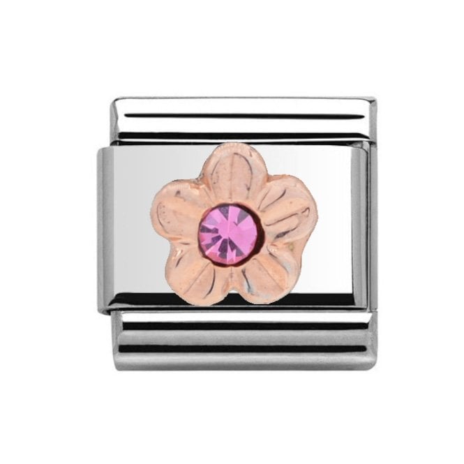 Pink Flower Rose Silver Stone Set Charm